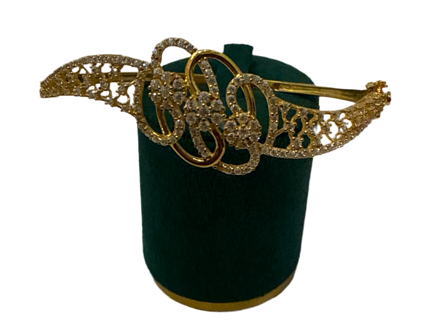 French Filligre Design Decorated with Crystals in Custom Design  22K in Yellow Gold with Double Safety Lock VIP Bangle - 12.3g SKU:BR0031BB