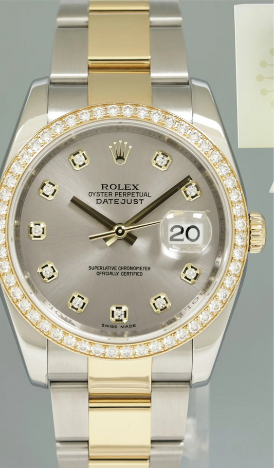 ROLEX DATEJUST 41MM WITH DIAMONDS 116243 with Silver (looks white) 10 Diamond Dial