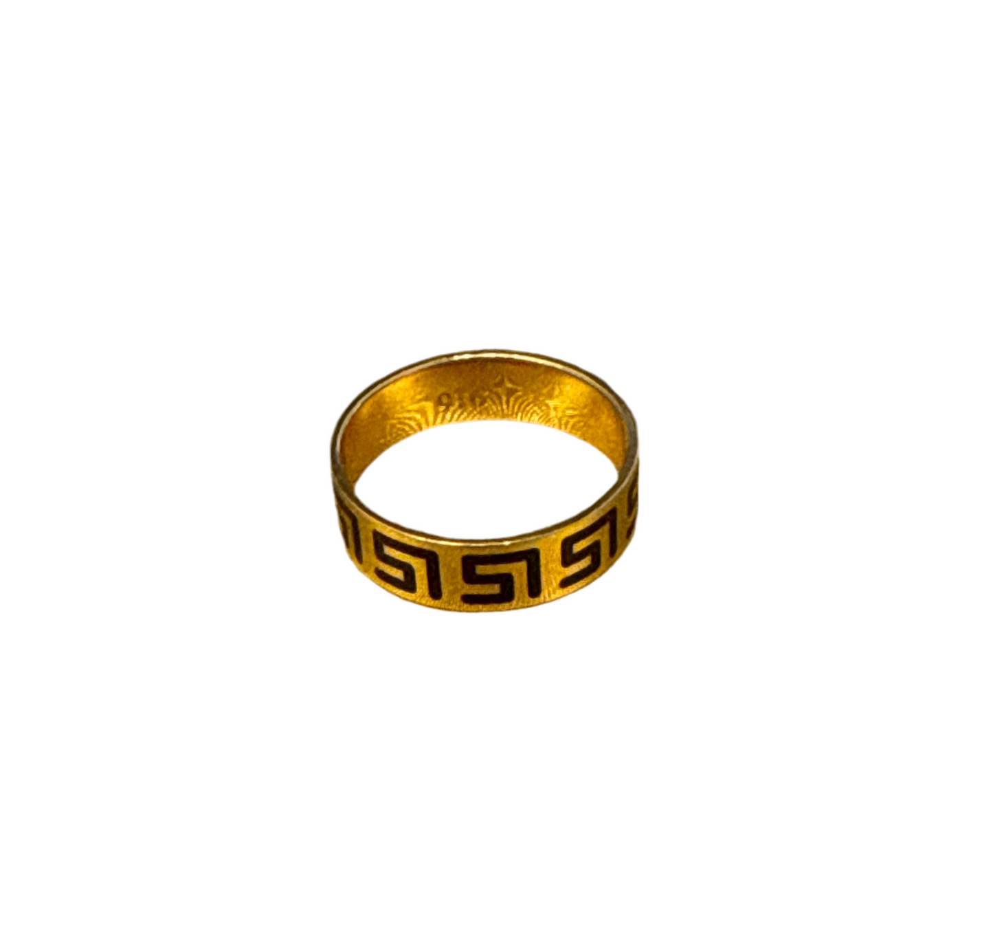Mens Wedding Band Greek Key Design with Black Enamel 22K Gold Size 9.5 Weight:6.1g  SKU: R0213MW