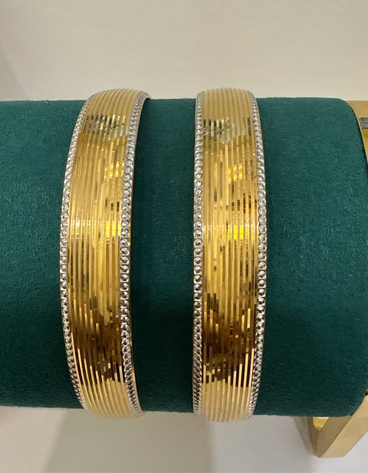 Oro - Italian Designer 22K in two Color  Gold and Rhodium Plated Stackable Bangle. 23.28g, 2.6 inches -  SKU: BR065