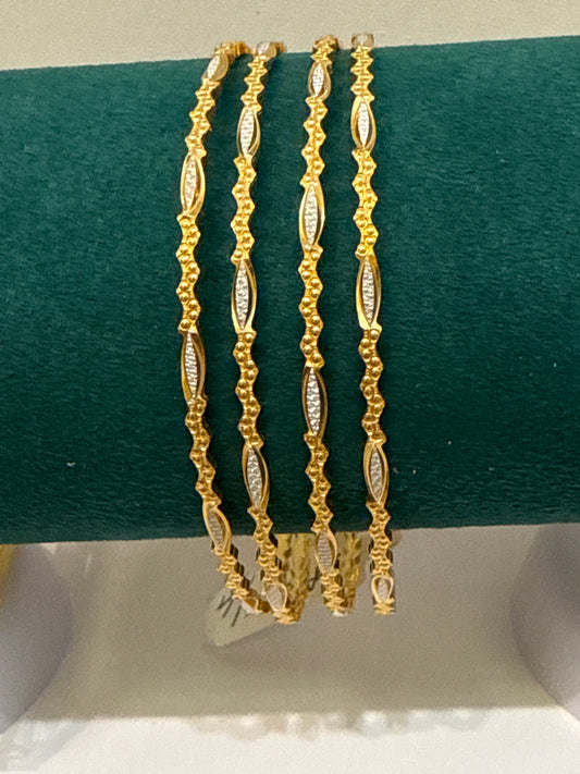 22K Gold Handmade Wedding 4 Bangles Rhodium Plated 2.9 Inches, 42.1g SKU: BA018S