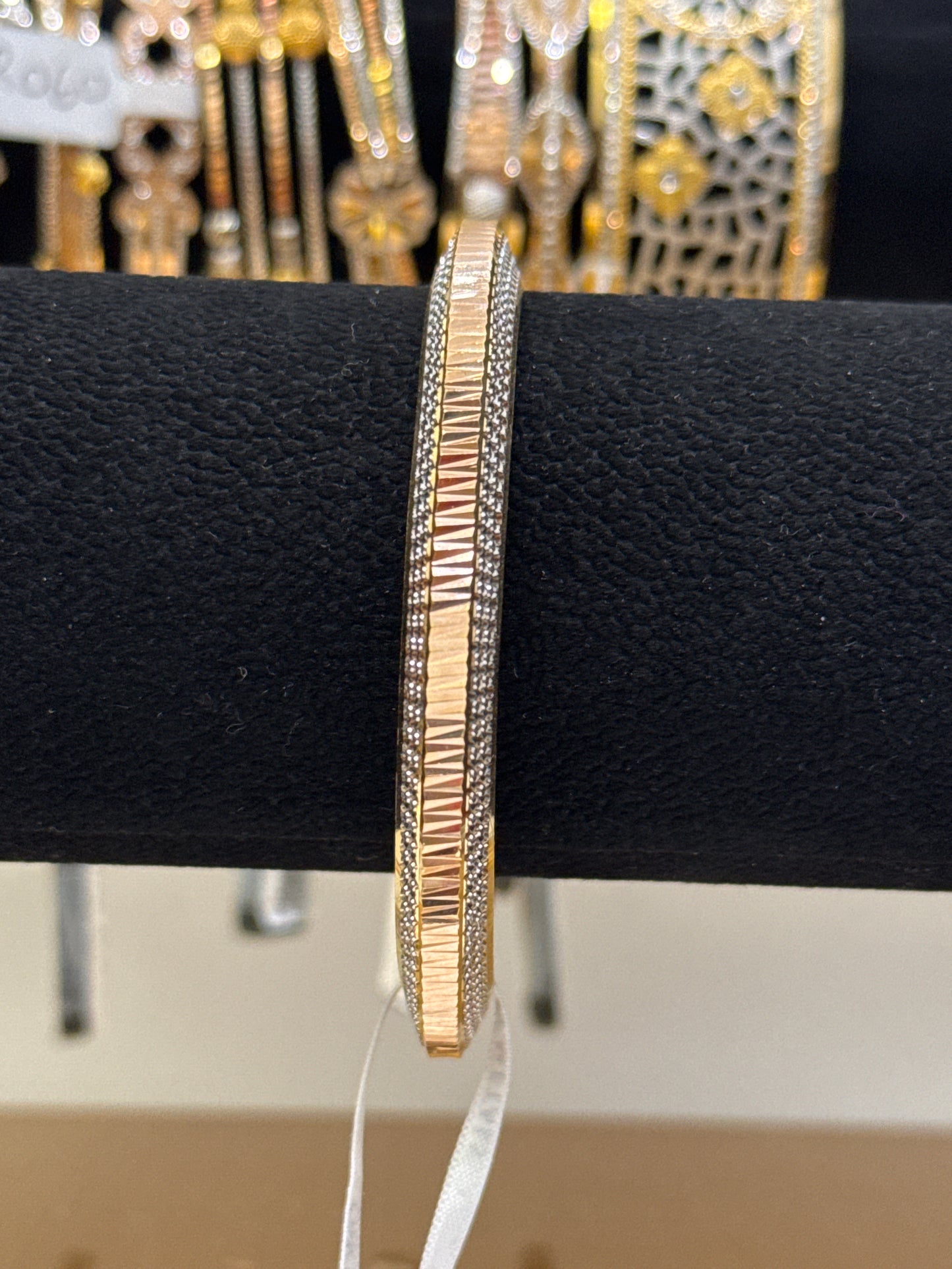 ORO Italian Designer 22K Yellow Gold decorated with Rose Gold and Rhodium accent Stackable Bangle 2.6 inches - 31.58g SKU:BR009O