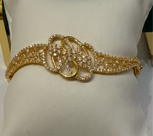 French Filligre Design Decorated with Crystals in Custom Design  22K in Yellow Gold with Double Safety Lock VIP Bangle - 12.3g SKU:BR0031BB