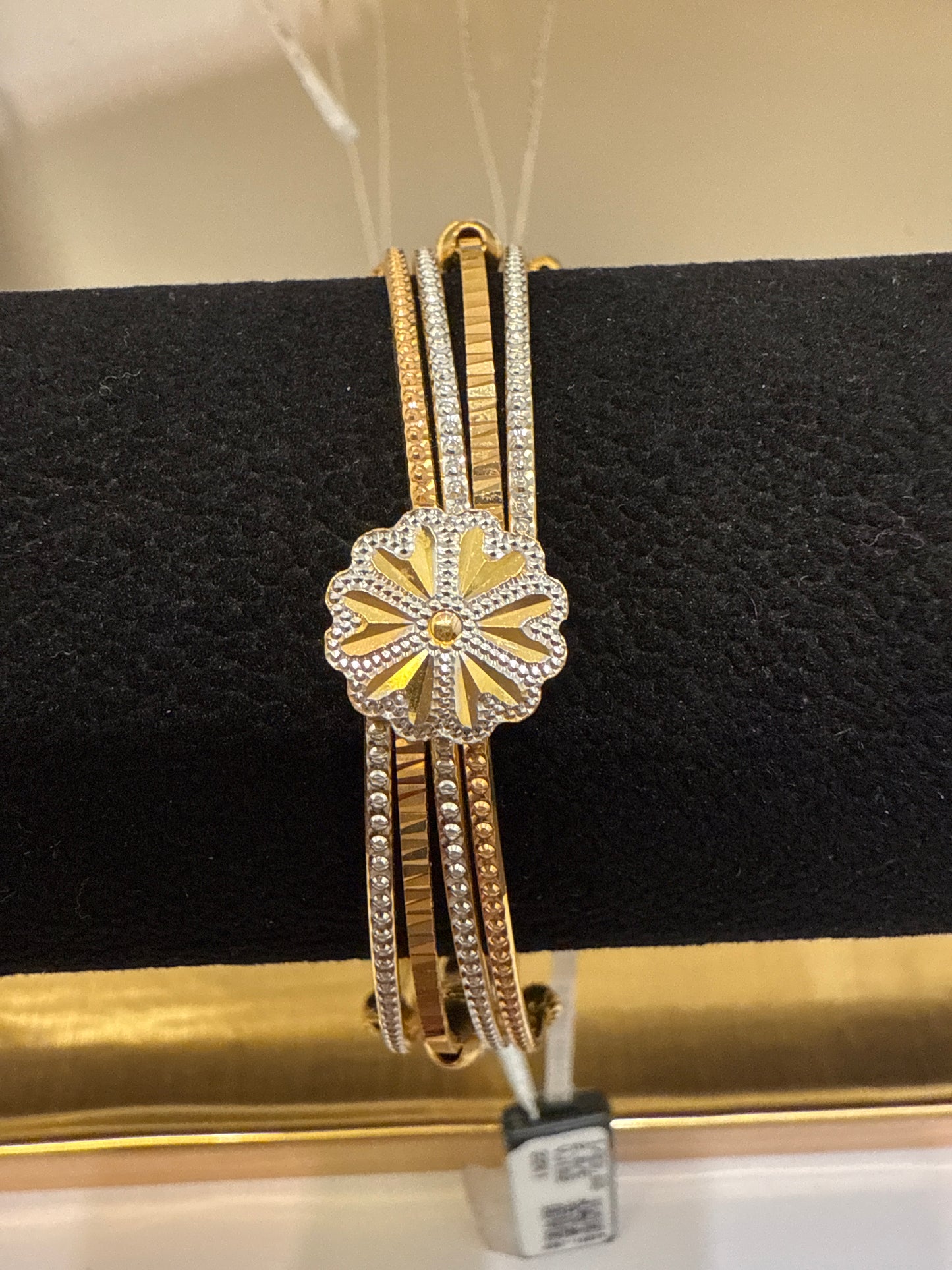 ORO Italian Designer 22K Yellow Gold Double Sided Design decorated with Rose Gold Rhodium Accent Stackable Bangle 2.6 inches - 23.82g SKU:BR0078O