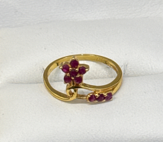 Modern Red Ruby 0.8 CT Floral Ring 22K Gold Size 5.5, 2.2g  SKU: R0143W