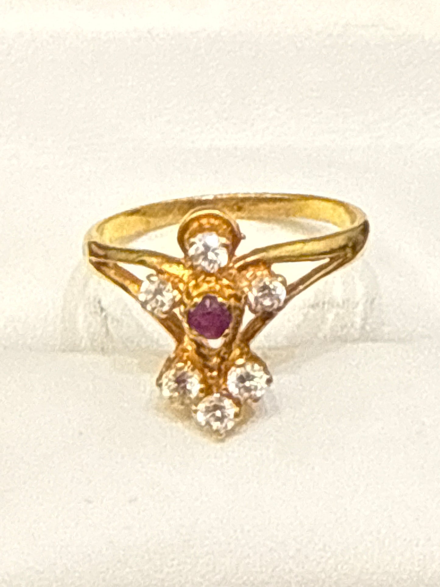 Must Have Modren Contemporary Design .2 CT Ruby and .6 Sapphire Hand Made high Polish 22K Gold Size 7, 3.3g  SKU: R019W