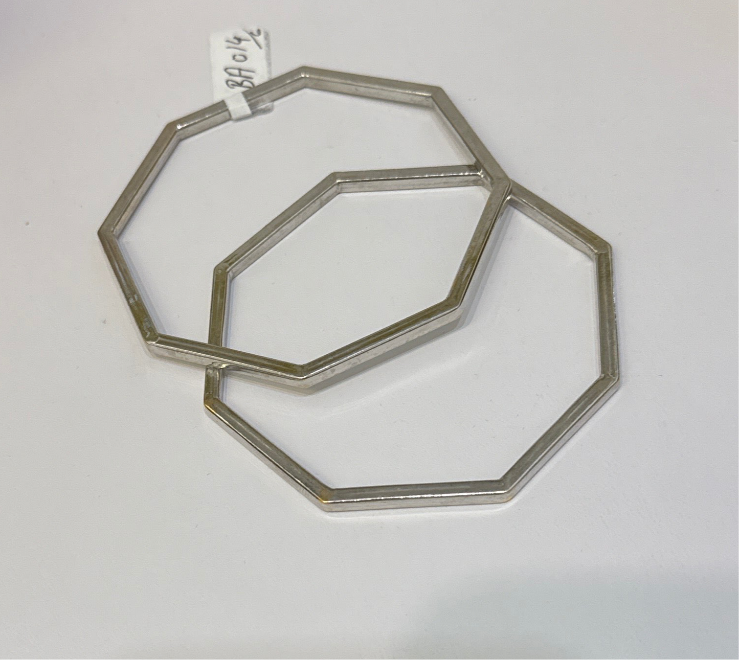 One-of-a-kind Custom Design Hexagon shaped Rhodium Plated in 22K Gold Stackable Bangle. 2.10 inches -  15.3g SKU:BA014