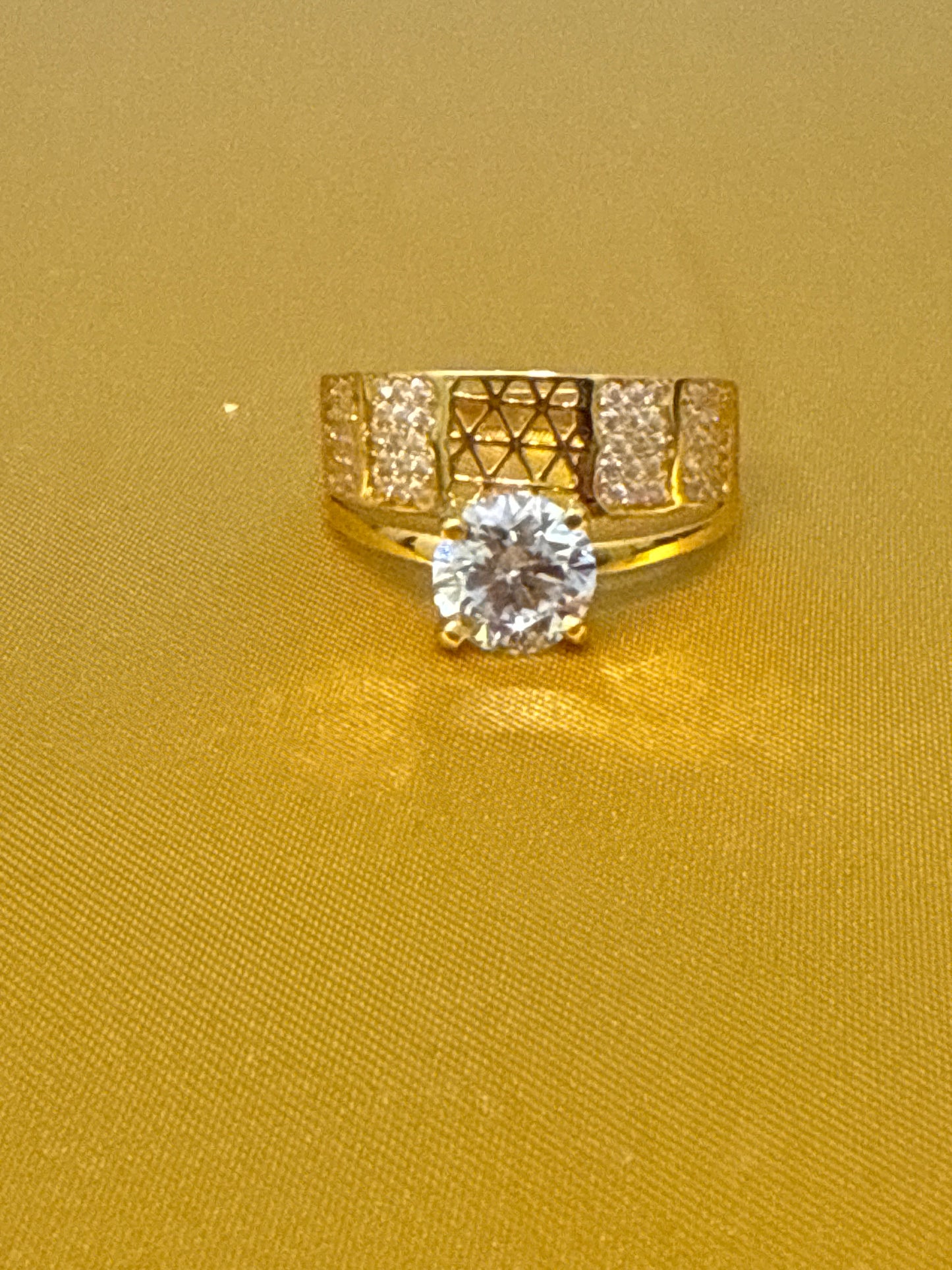 Must Have Engagement or Wedding Anniversary Contemporary Design a with Modern take 2.0 CT Zircon Sapphire Rhodium Plated 22K Gold Size 8.5, 4.1g  SKU: R0123W