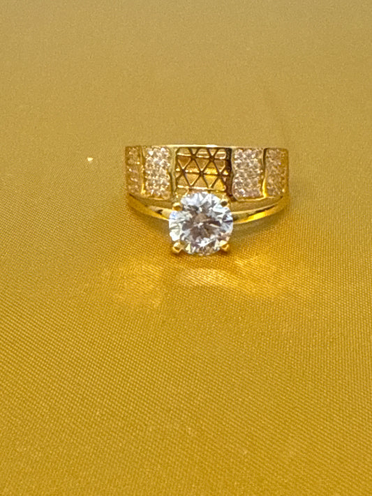 Must Have Engagement or Wedding Anniversary Contemporary Design a with Modern take 2.0 CT Zircon Sapphire Rhodium Plated 22K Gold Size 8.5, 4.1g  SKU: R0123W