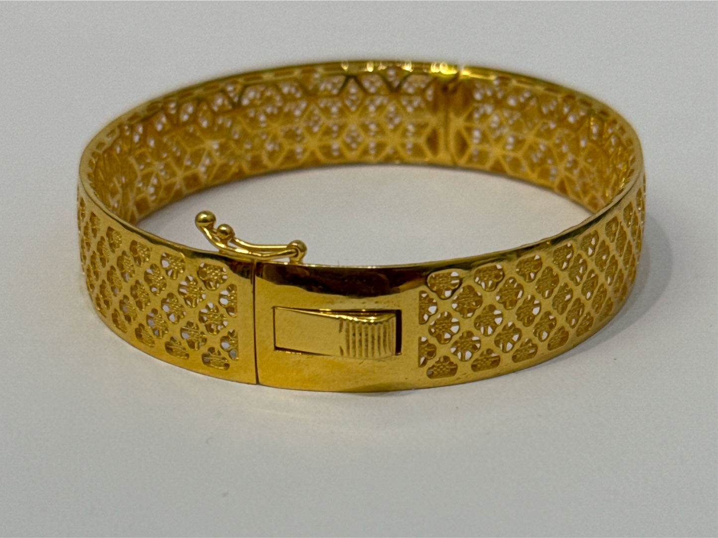 French Filigree Custom Design with Galleria 22K in Yellow Gold with Double Safety Lock VIP Bangle 2.7 - 25.2g SKU:BR0046BB