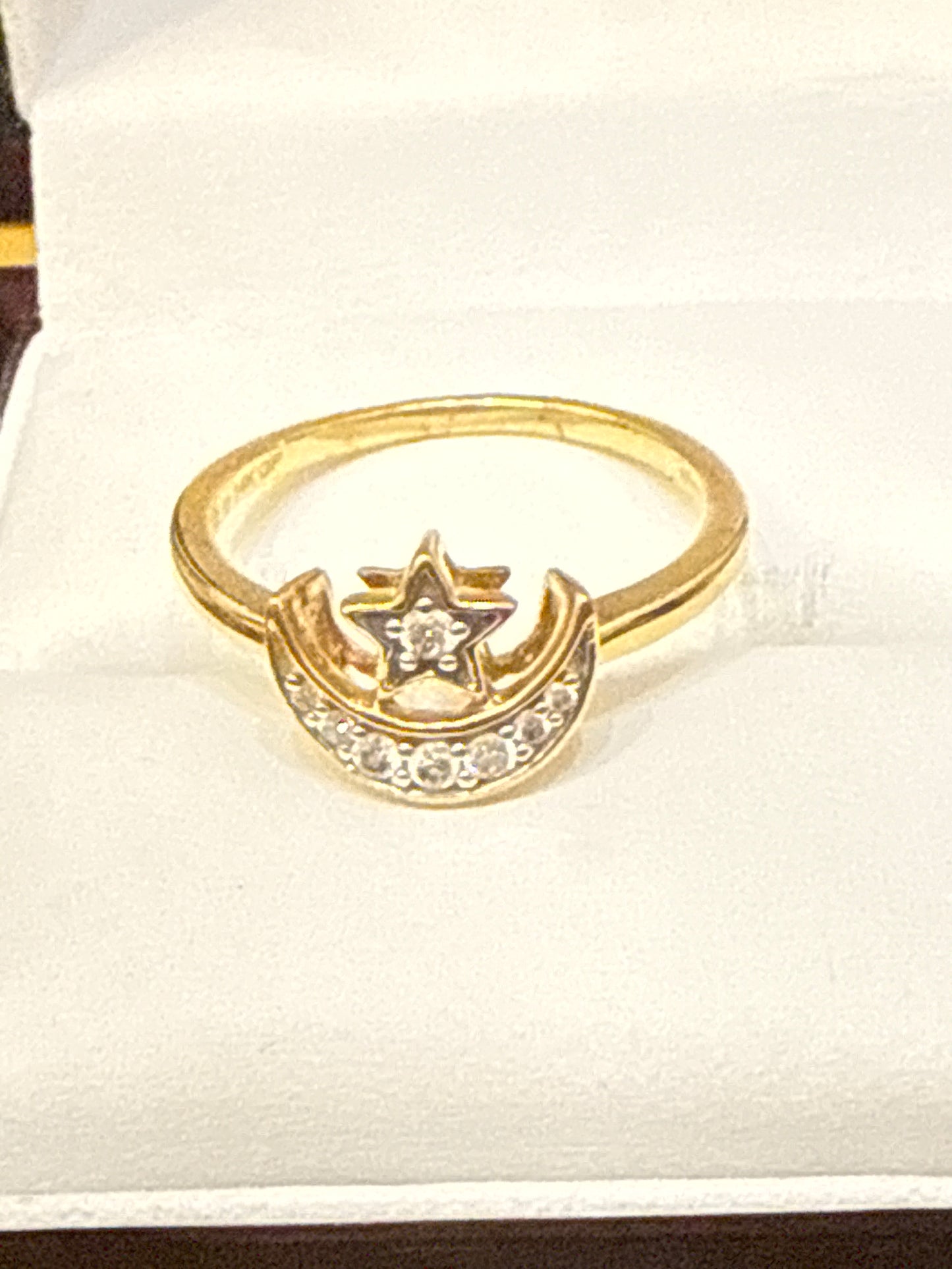 Darling Moon & Star Index or Second Finger ring with 0.7 CT Sapphire Perfect for Wedding or Party Rhodium Plated 14K over Sterling Silver Size 7, 2.0  SKU: R0171W