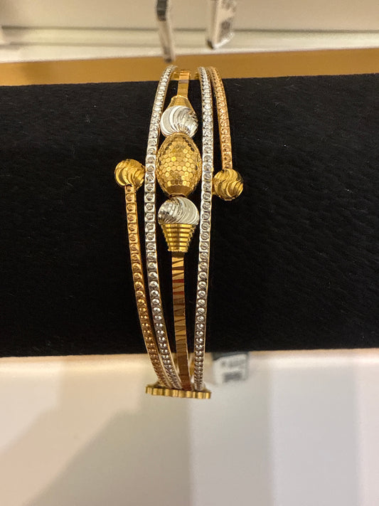 ORO Italian Designer 22K Yellow Gold Double Sided Design decorated with Rose Gold Rhodium Accent Stackable Bangle 2.6 inches - 23.82g SKU:BR0078O