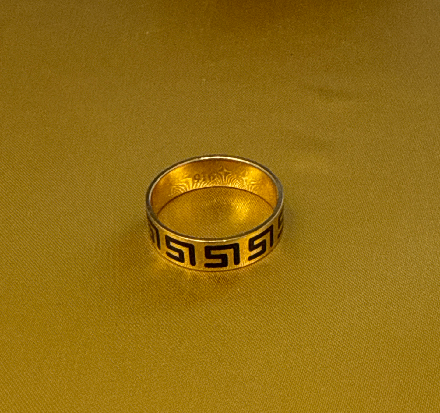 Mens Wedding Band Greek Key Design with Black Enamel 22K Gold Size 9.5 Weight:6.1g  SKU: R0213MW
