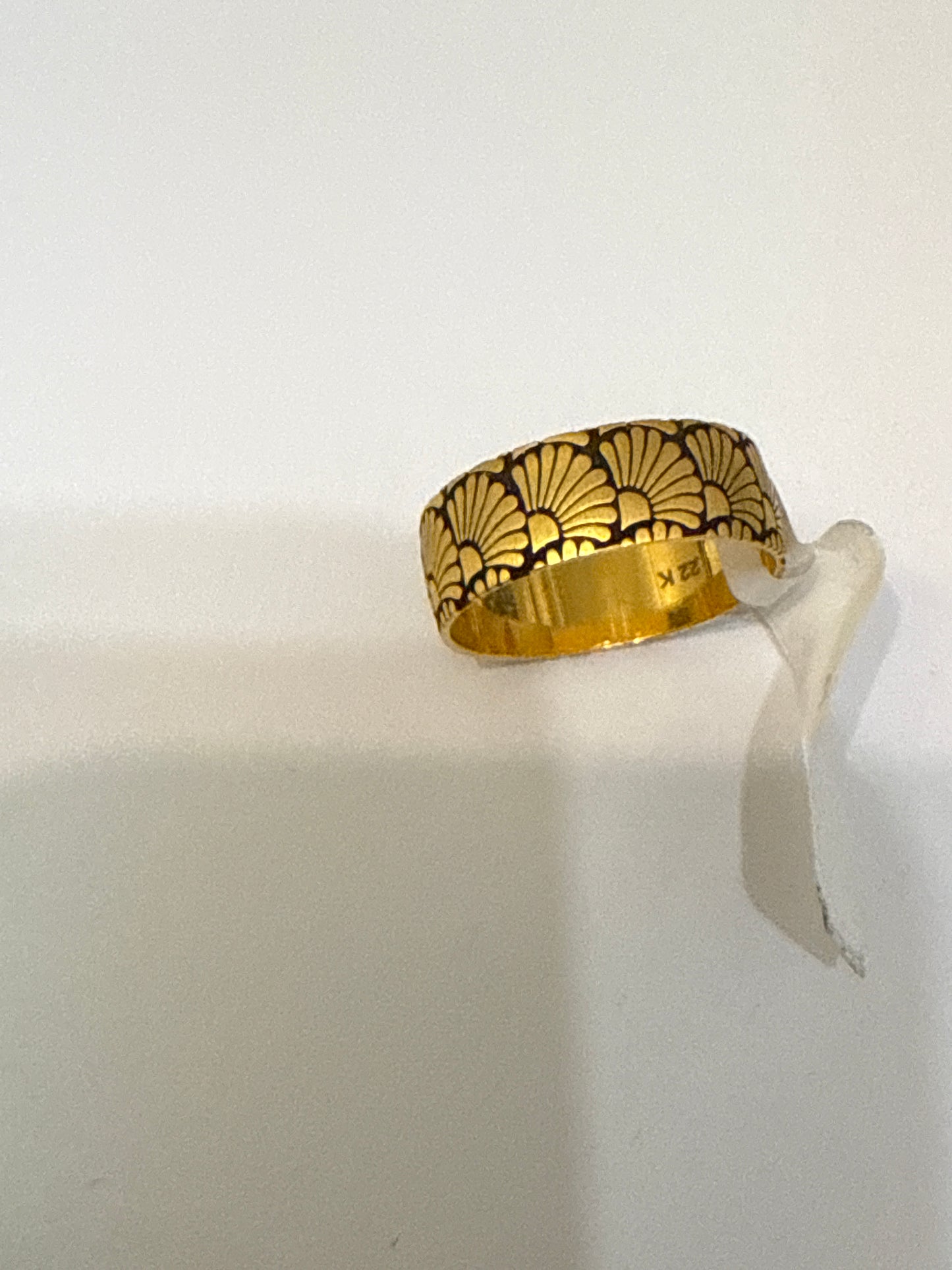 Wedding Band with Matt Polish and Black Enamel Design in 22K Gold Size 9.5, 5.6g  SKU: R0221M