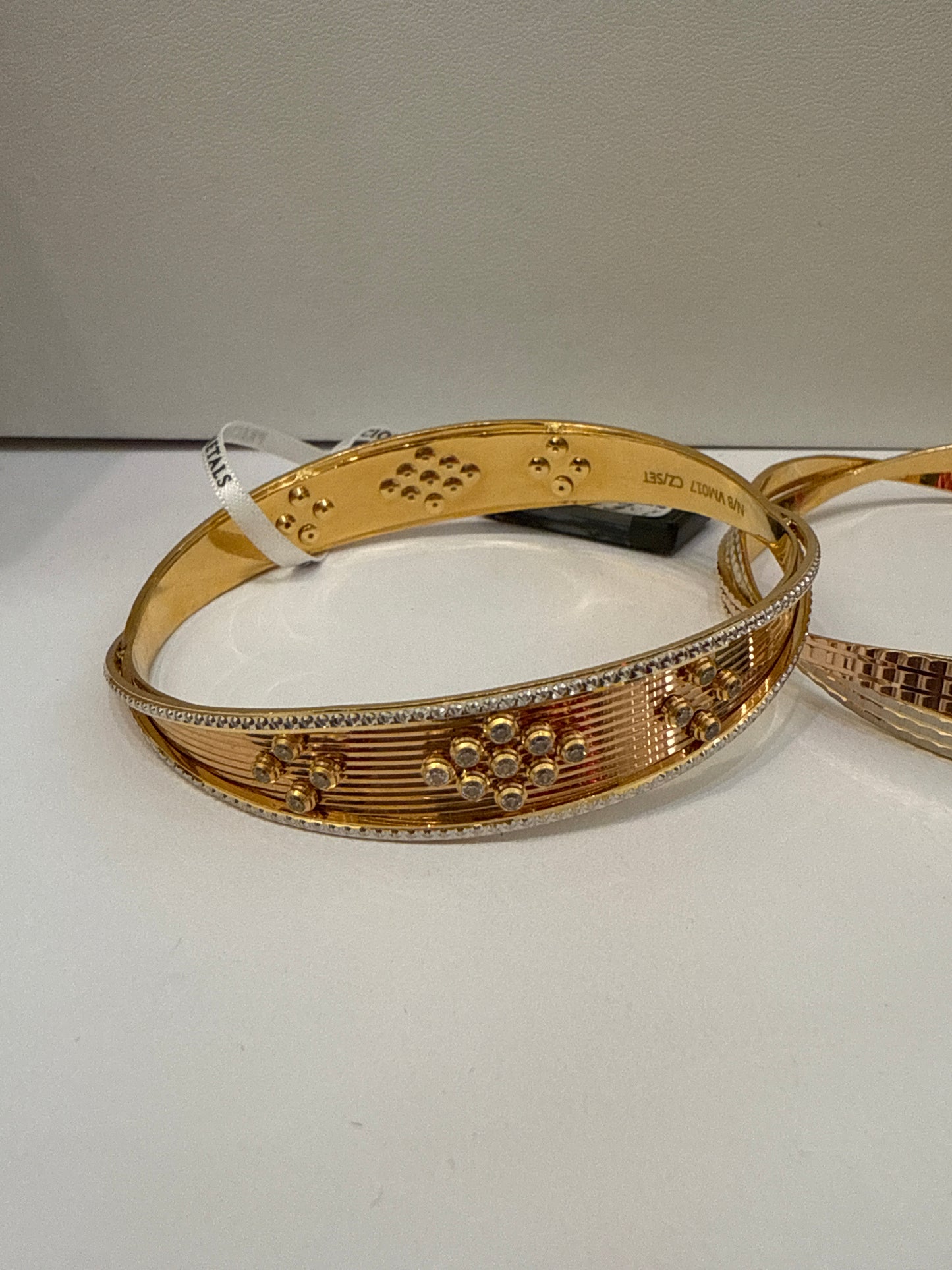 ORO Italian Designer 22K in two Color Rose Gold and Rhodium Plated Stackable Bangle 2.6 inches - 29.38 SKU:BR0053O