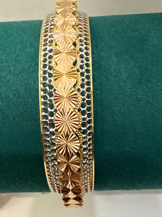 ORO Italian Designer 22K in two Color Rose Gold and Rhodium Plated Stackable Bangle 2.6 inches - 33.3g SKU:BR007O