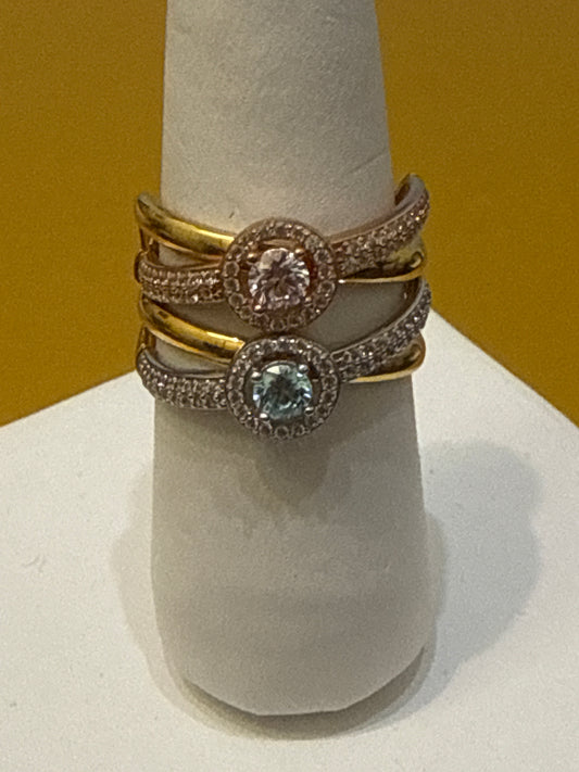 Band Halo Style with 1.7 CWT Blue Tourmaline and Rare Champagne Topaz and 1.2 Cat Spinel, Elegant Party Ring with a Modern Twist with 22K Gold Size 8.75, 7.2g  SKU: R0110 4.5 W
