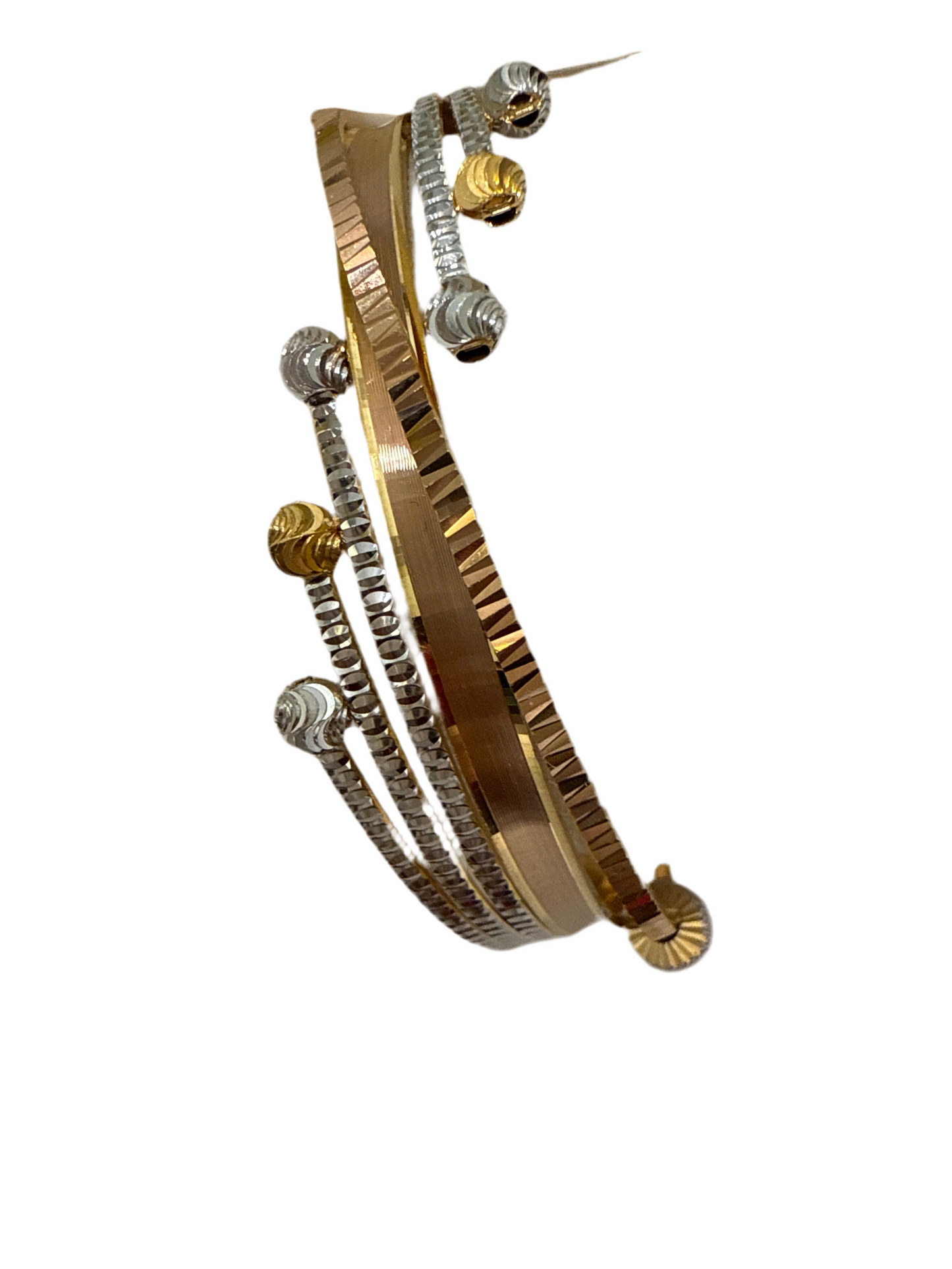 ORO Italian Designer 22K Yellow Gold with Gold decorative Beads with Rose Gold and Rhodium Accent Stackable Bangle 2.6 inches - 28.0g SKU:BR0067O