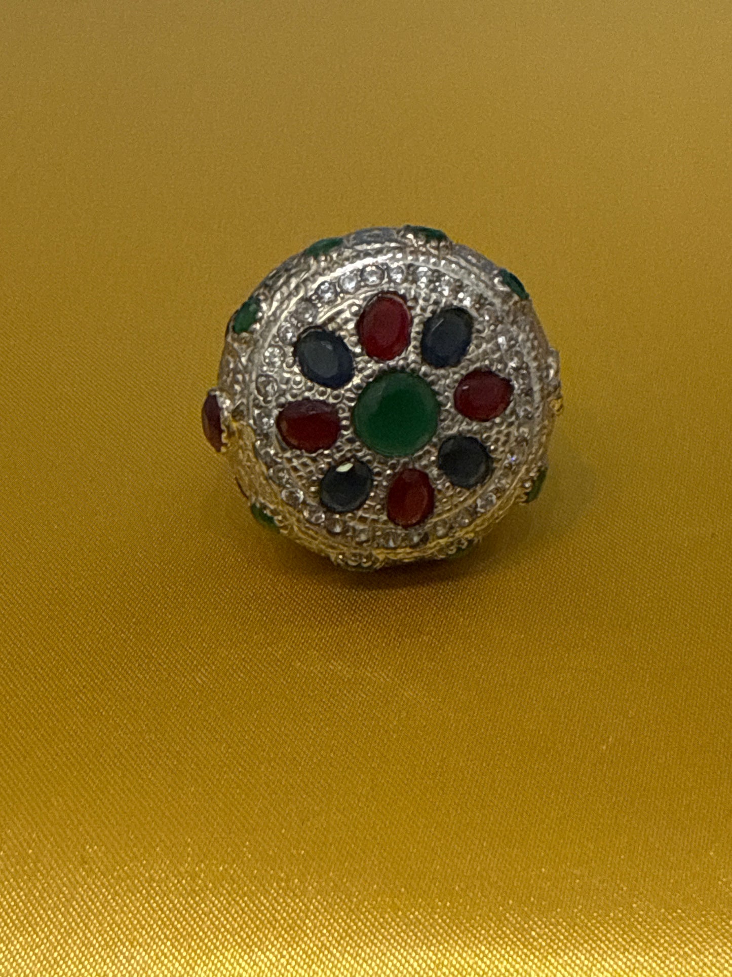 Traditional Rajasthani / Afghani One-of-a-Kind Cocktail Ring with 10 CWT Ruby, Sapphire, Emerald, IOLITE and Spinel in Sterling Silver Size: 10 Weight: 14.7 SKU: RS004W