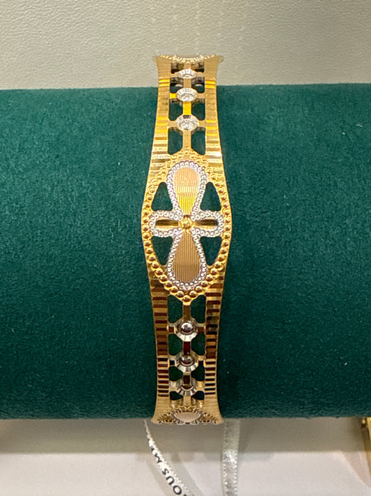 ORO Italian Designer 22K in two Color Rose Gold and Rhodium Plated Stackable Bangle 2.6 inches - 25.9g SKU:BR0068O