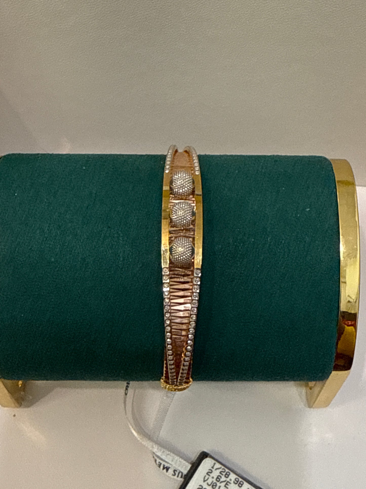 ORO Italian Designer 22K Yellow Gold Double Sided Design decorated with Rose Gold Rhodium Accent Stackable Bangle 2.6 inches - 28.98g SKU:BR0072O