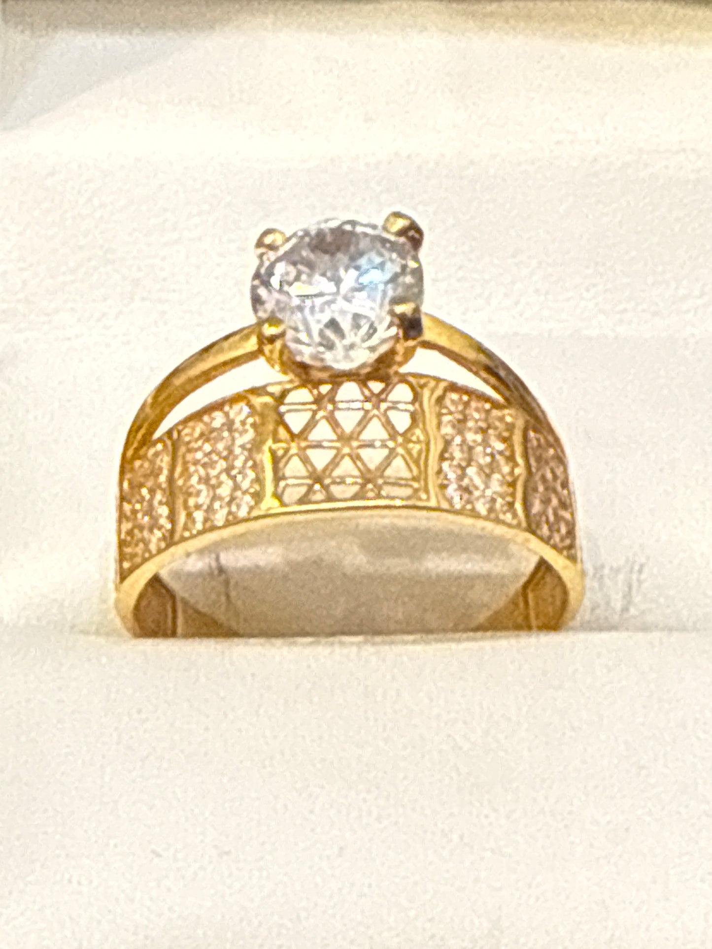 Must Have Engagement or Wedding Anniversary Contemporary Design a with Modern take 2.0 CT Zircon Sapphire Rhodium Plated 22K Gold Size 8.5, 4.1g  SKU: R0123W