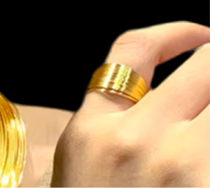 1 Gram 24k Gold Plated Sterling Silver Modern Ring - Adjustable Size