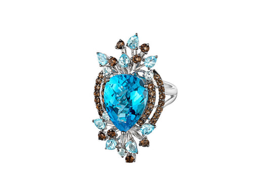 LeVian crazy collection 11.50CT Topaz & Smoky Quartz stunning Ring in 14k White Gold