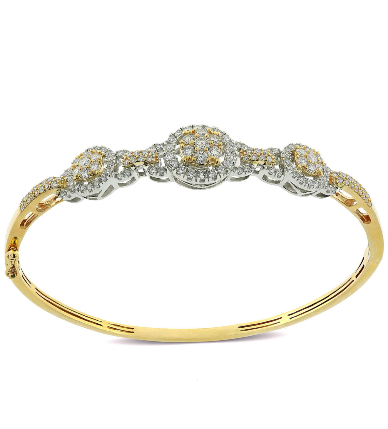 1.98 CT. T.W. Round Cut Diamond Cuff Bracelet in 14K Gold
