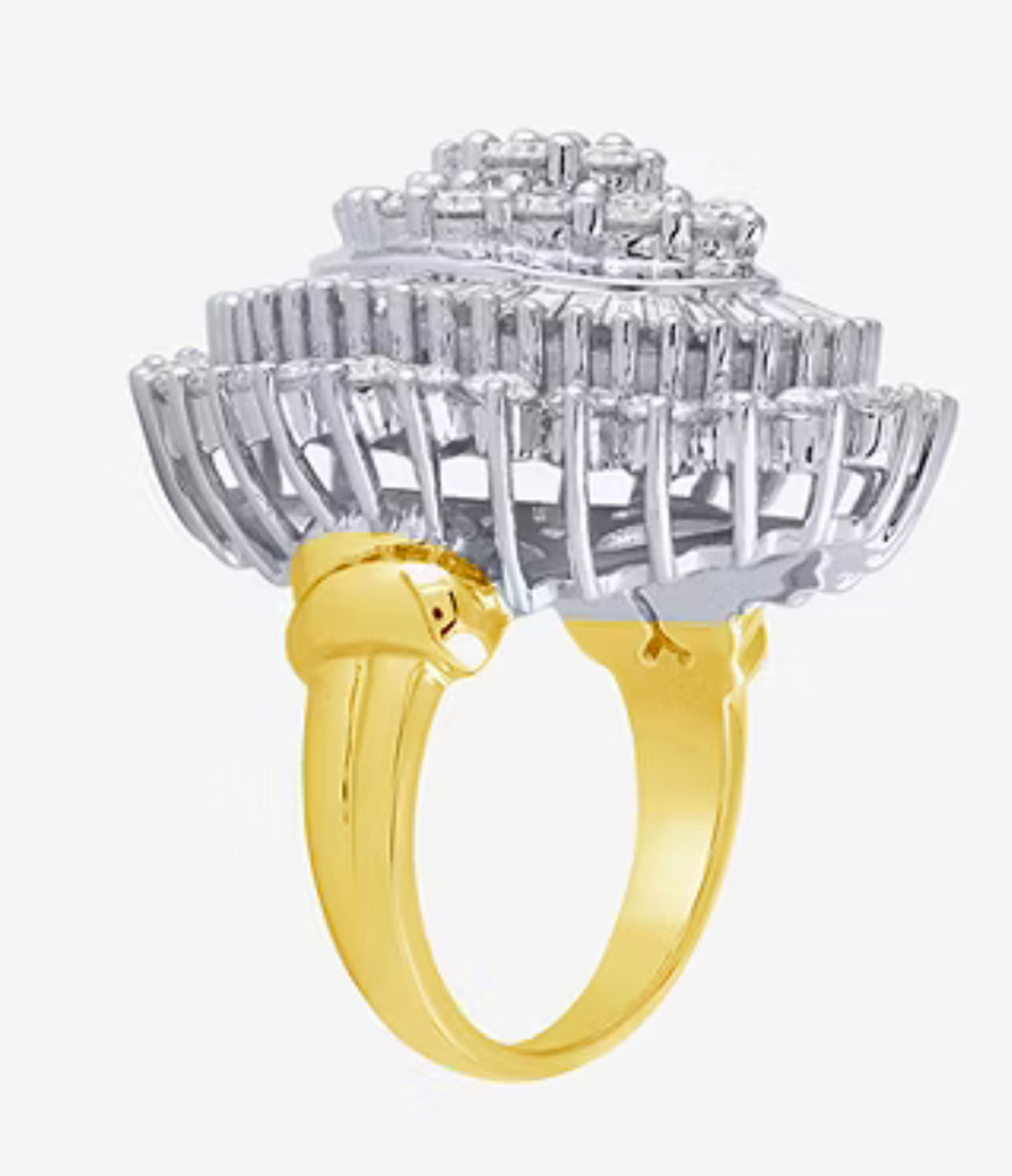 Womens 4 CT. T.W. White Diamond Two Tone Rhodium plated 10K Gold Cluster Cocktail Ring - size 10 (resizable)