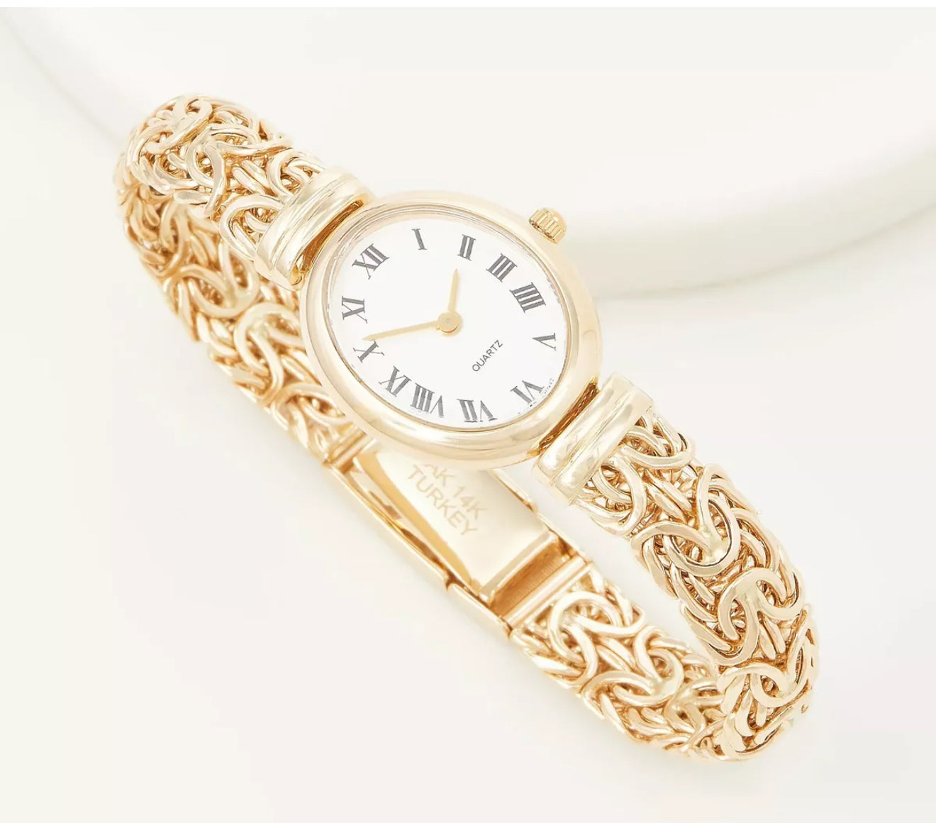 Domed Polished Byzantine Quartz Watch Solid 14K Yellow Gold Retails: $4665