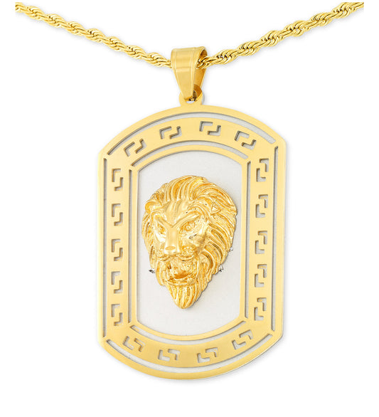 Legacy by Simon: Lion Head Two Tone Stainless Steel and Gold Ion Stainless Steen