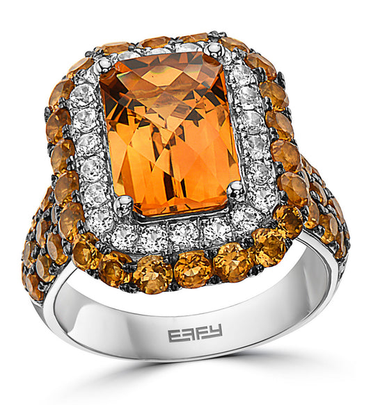 EFFY® Citrine (6-3/4 ct. t.w.) & White Topaz (5/8 ct. t.w.) Halo Statement Ring in Sterling Silver - size 10 can be resized upon request
