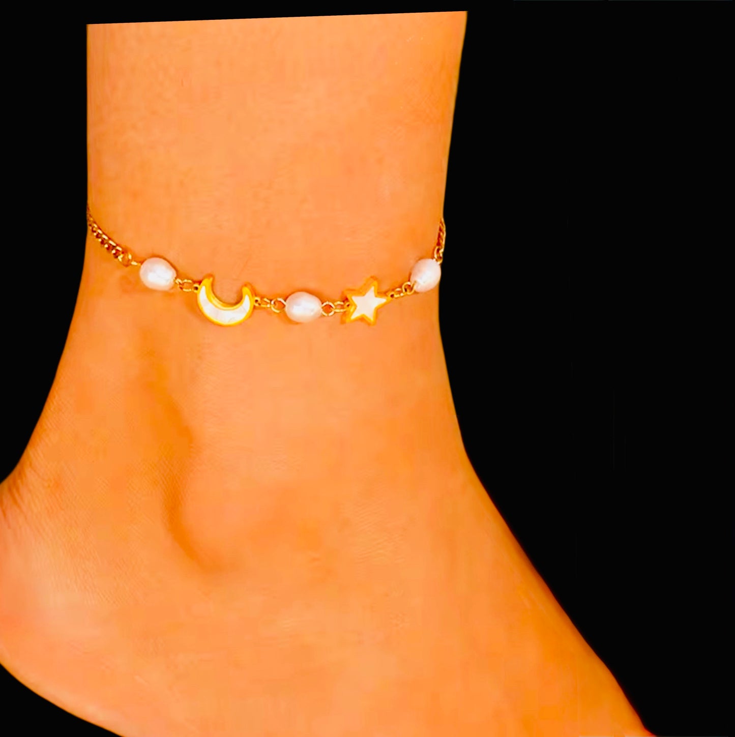 Moon & Stars 18k Gold plated Sterling Silver no Fade no lead (pro 65 compliant) Adjustable Anklet or Bracelet