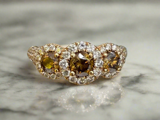 Champagne and White Diamond 14k Yellow Gold Ring 3.3 grams. 1.50ctw size 10 (can resize upon request)