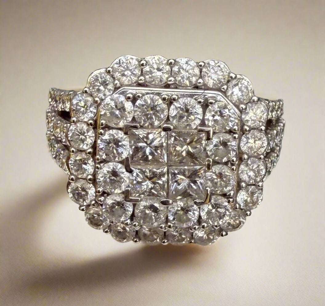 14k White Gold 3.50 CT Certified Natural Diamond Cluster Ring, Size 10