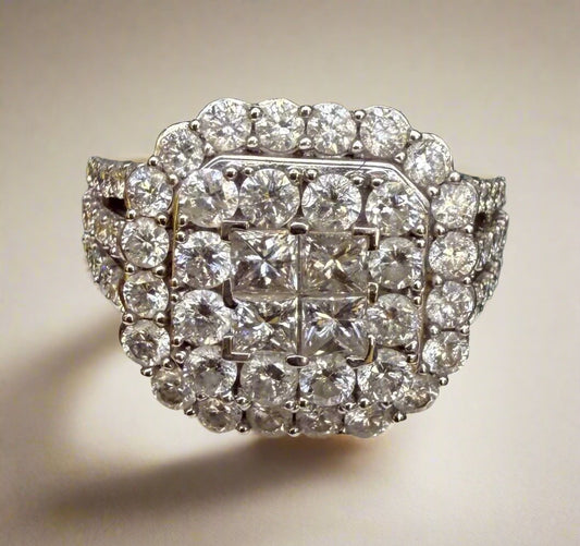 14k White Gold 3.50 CT Certified Natural Diamond Cluster Ring, Size 10