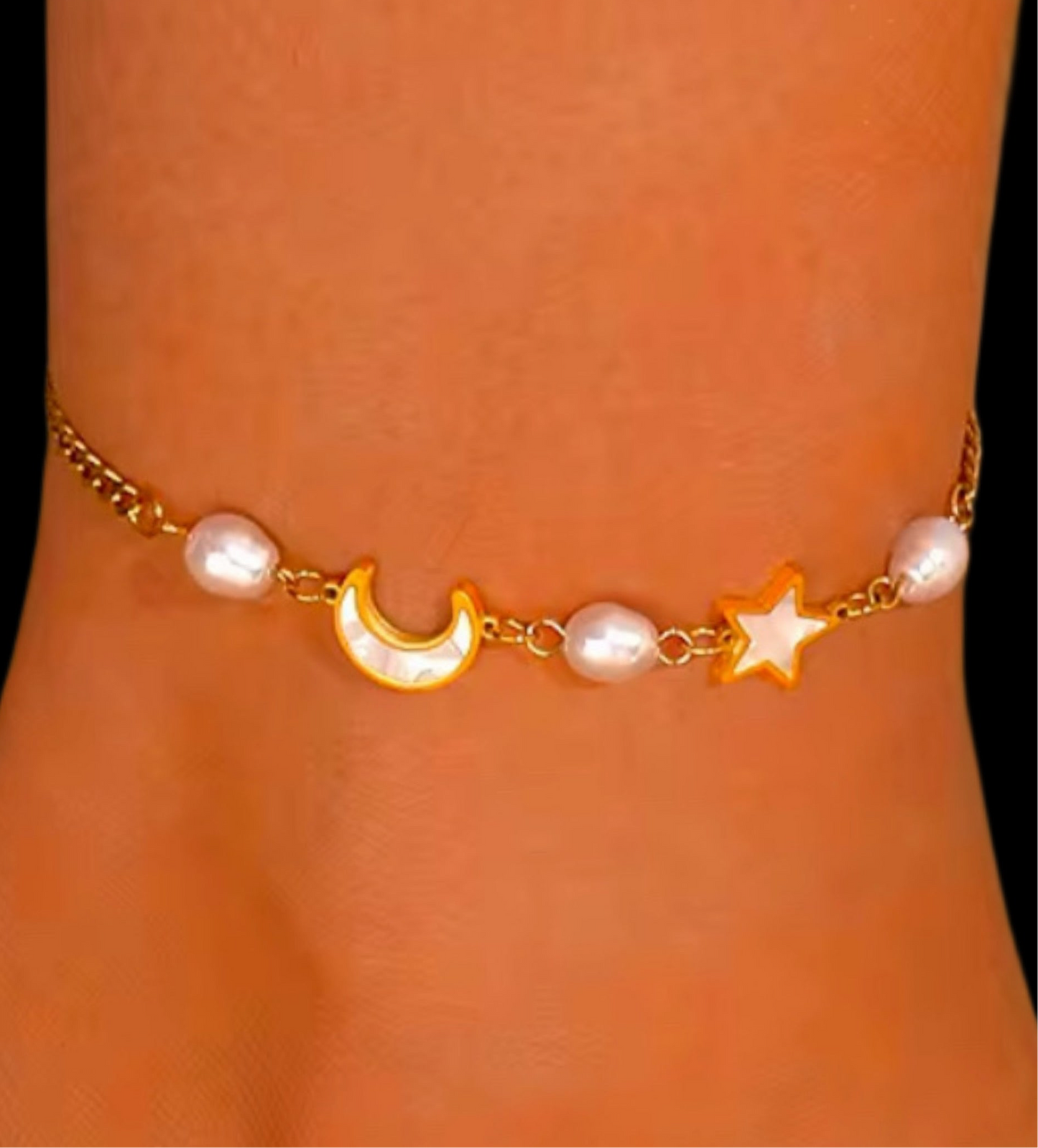Moon & Stars 18k Gold plated Sterling Silver no Fade no lead (pro 65 compliant) Adjustable Anklet or Bracelet