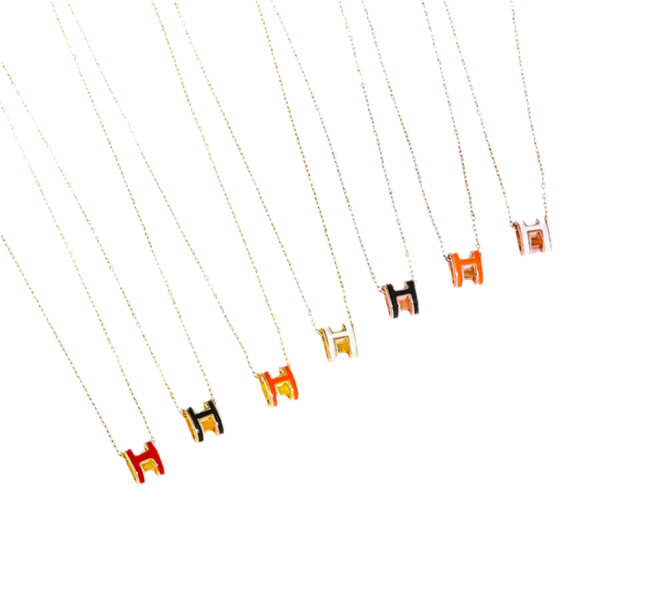 Designer Inspired Gold Plated Titanium Steel Modern “H” letter Enamel in Orange Pendent with Chain
