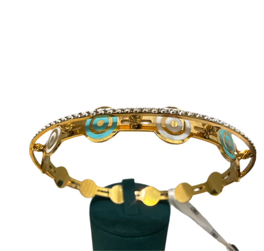 Oro - Italian Designer 22K in two Color Enamel ( Sea Green & White) with Rhodium Plated Bangle. 23.78g, 2.6 inches -  SKU: BA028
