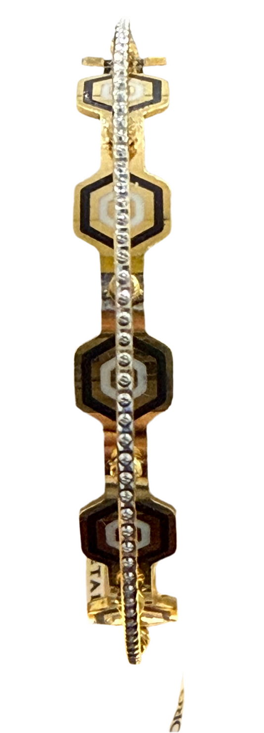 Oro - Italian Designer 22K in two Color Enamel (Black& White) with Rhodium Plated Bangle. 27.54g, 2.6 inches -  SKU: BA029