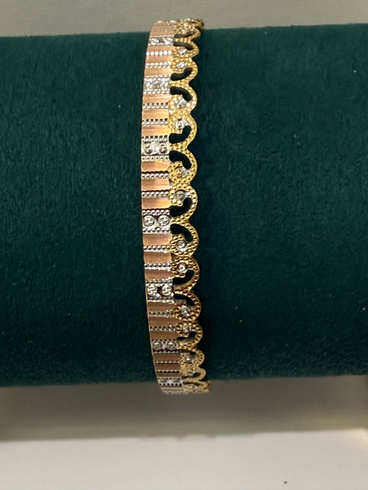 Italian Designer 22K in two Color Gold and Rhodium Plated Stackable Bangle 2.6 inches - 17.8g SKU:BR064O