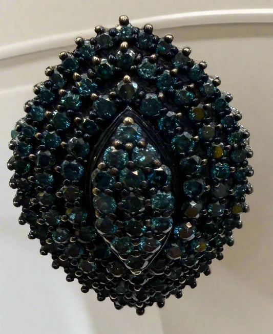 Romantic One of a Kind Cluster Ring Set in 4CT Rare Natural Blue Diamonds in Sterling Silver